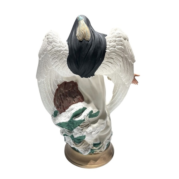 VTG Ceramic Bisque Native American Indian Angel with Bear 13” Tall x 9” Wide - Picture 12 of 15